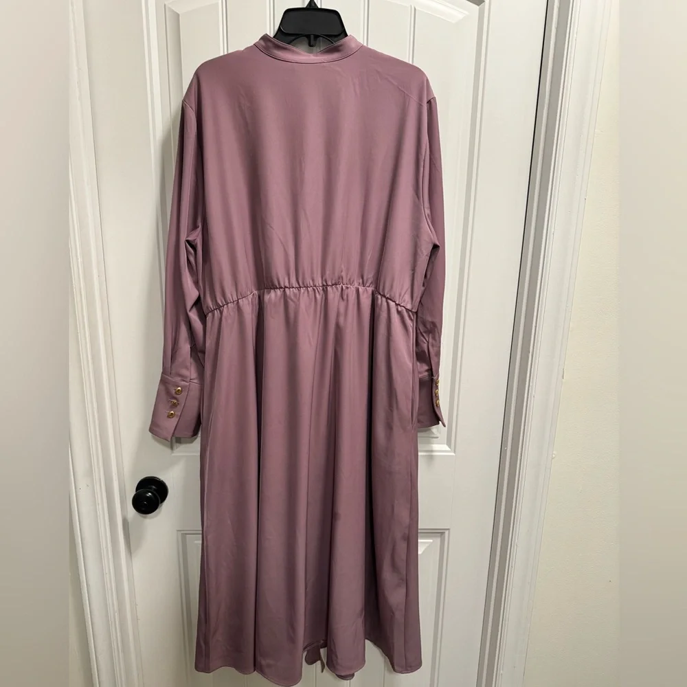 ELOQUII Women’s Mauve Long Sleeve Ruffle Front Midi Dress – Size 16 - Picture 5 of 6